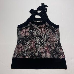 Vintage Studio Y Geometric Black Halter Top Junior’s Size Large Y2K